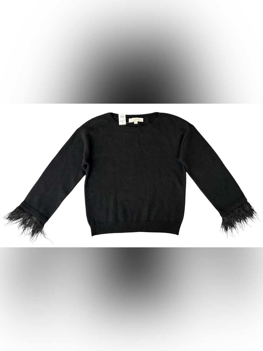 LOFT Women’s Black Long Sleeve Feather Cuff Sweater Sz XS NWT